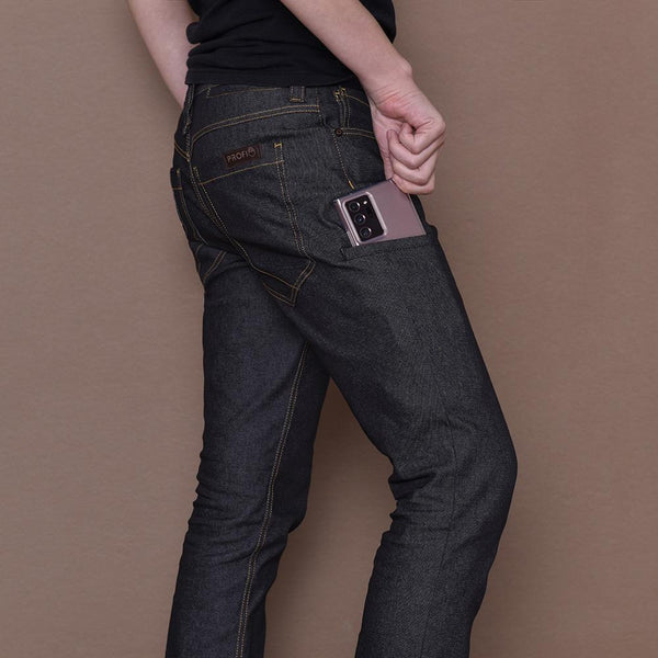 PROFI Black with Yellow Stitch Super-resistant Multi-pockets Low-rise Slim Functional Denim Pants