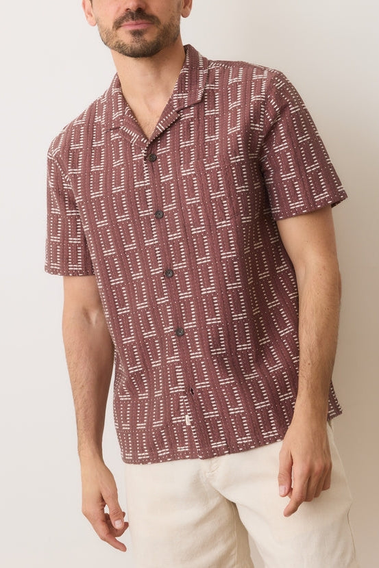 Wholesale,Marine Layer, Marine Layer Withered Rose Textured Seersucker Dobby Shirt, Brown, Large-47-TagL