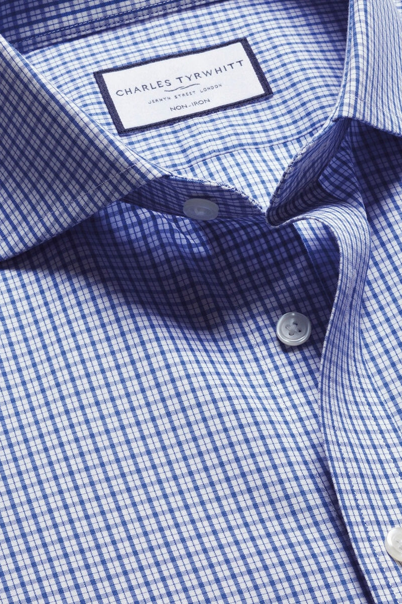 Wholesale,Charles Tyrwhitt, Charles Tyrwhitt Cobalt Blue Poplin Grid Check Shirt, Blue, Medium-44-Tag16Small-40-Tag15Extra Extra Large-52-Tag18