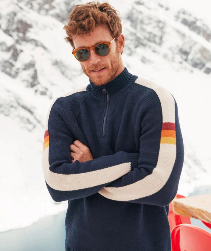 Wholesale,Marine Layer, Marine Layer Navy/Cream Stripe Long Sleeve Archive Armas Quarter Zip, Blue, Medium-43-TagMLarge-45-TagLExtra Extra Large-52-TagXXLExtra Large-48-TagXLSmall-41-TagS