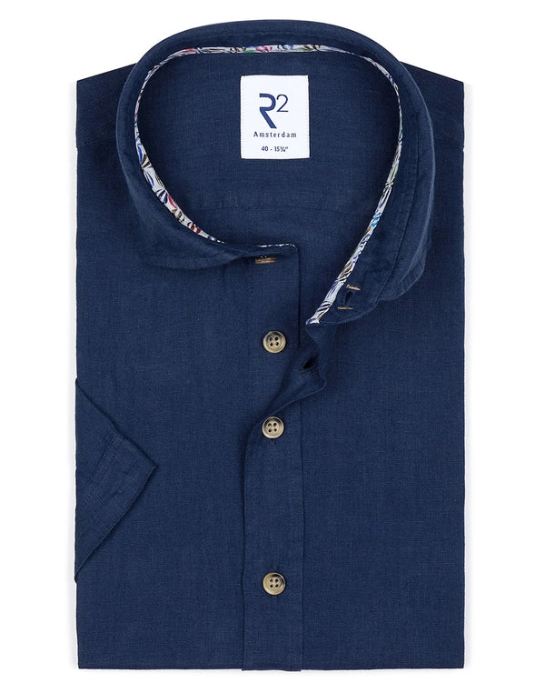 R2 Amsterdam Navy Short Sleeve Linen Shirt