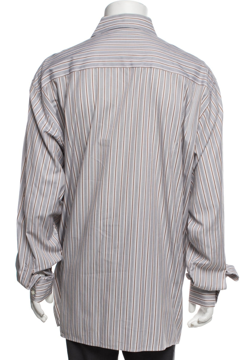 RealReal,Zegna, Zegna Tan/Grey Striped Long Sleeve Dress Shirt, Tan, Extra Extra Large-52-TagXXL
