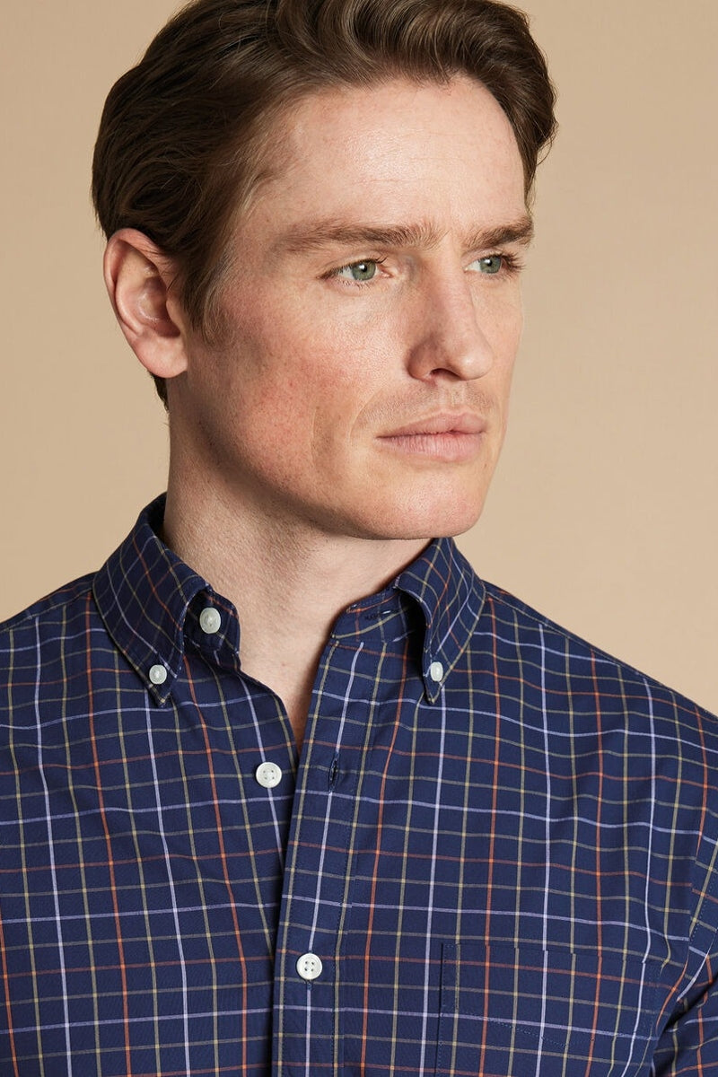 Wholesale,Charles Tyrwhitt, Charles Tyrwhitt Navy Multi Grid Poplin Check Stretch Shirt, Blue, Small-40-TagS