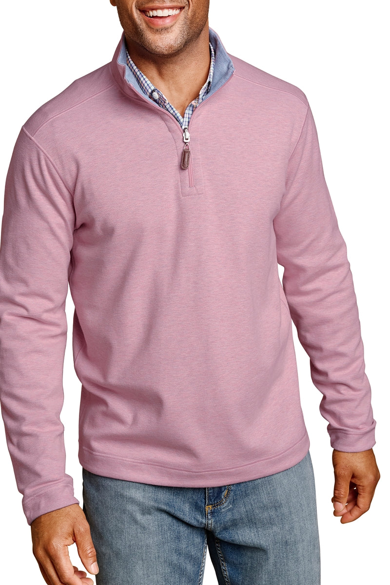 Wholesale,Johnston & Murphy, Johnston & Murphy Pink Heathered Pique Textured Qtr Zip, Pink, Small-42-TagSMedium-44-TagMLarge-47-TagLExtra Large-50-TagXLExtra Extra Large-53-TagXXL