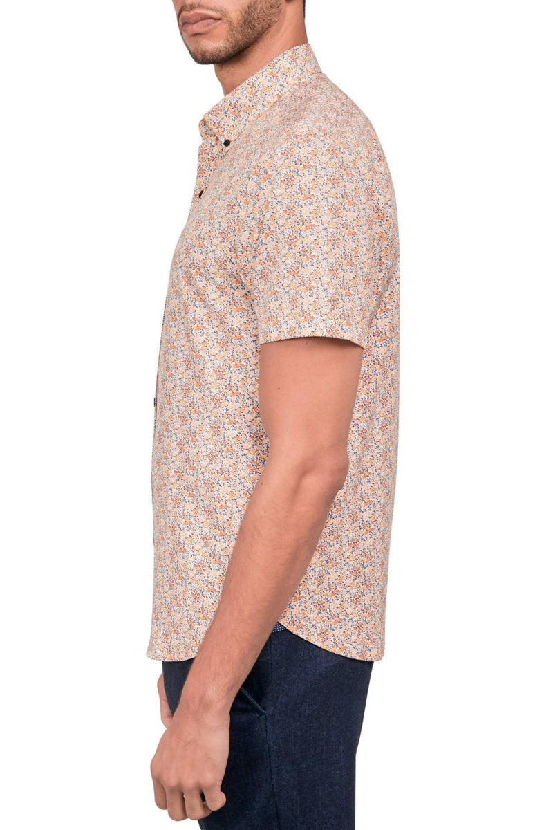 Faire,CON.STRUCT, CON.STRUCT Orange Ditsy Floral Short Sleeve Shirt, Orange, Medium-41-TagM