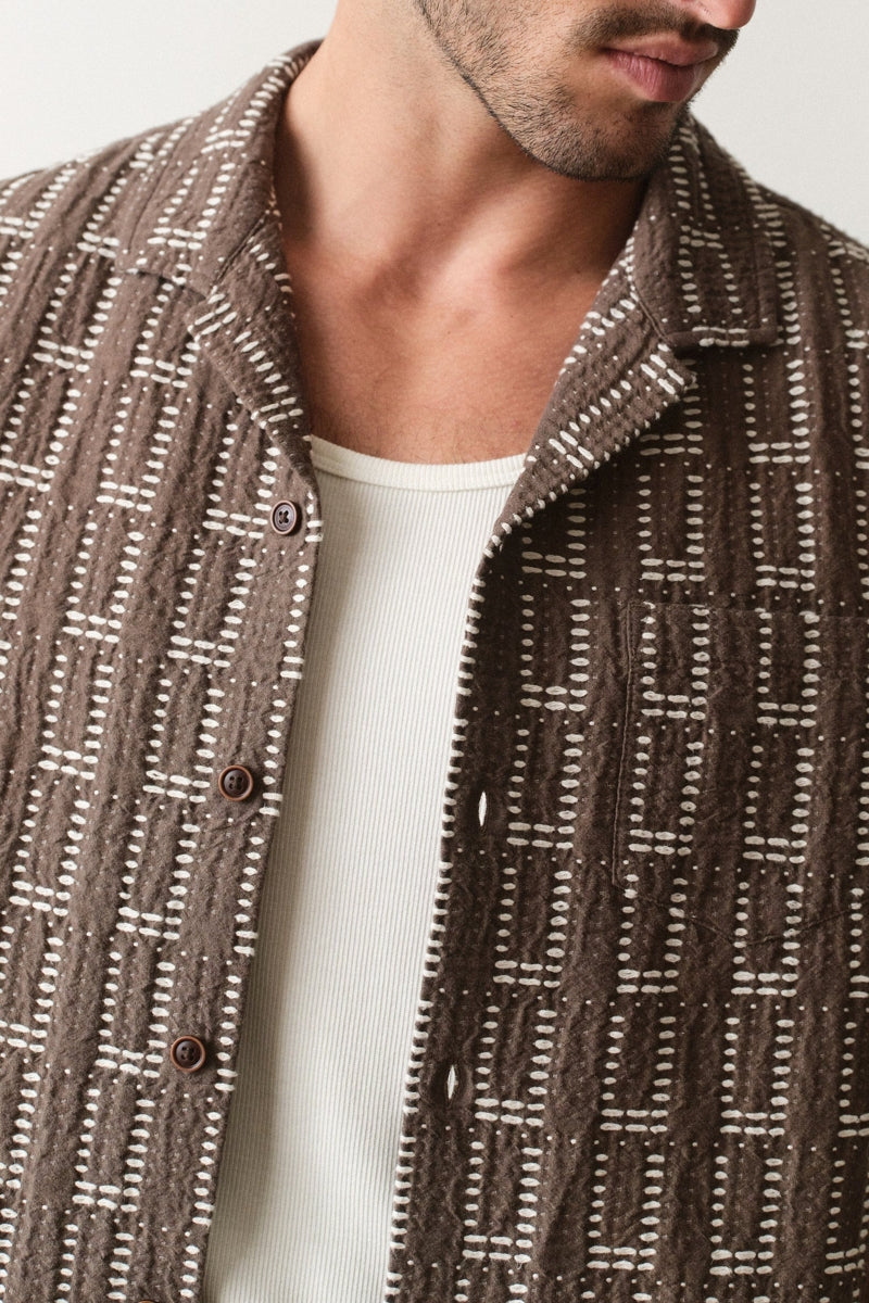 Wholesale,Marine Layer, Marine Layer Brown Textured Seersucker Dobby Shirt, Brown, Small-44-TagSMedium-46-TagMLarge-49-TagLExtra Large-52-TagXLExtra Extra Large-56-TagXXL