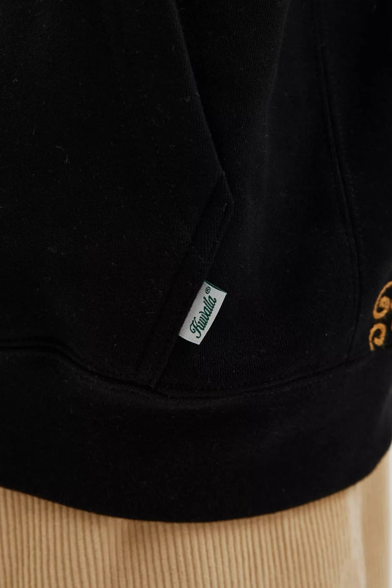 Kuwalla Black Embroidered Snap Hoodie