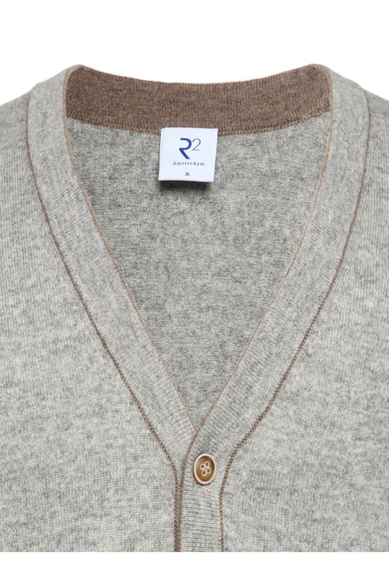 Direct From Brand,R2 Amsterdam, R2 Amsterdam Grey Merino Wool Blend Cardigan, Grey, Extra Extra Large-46-TagXXL