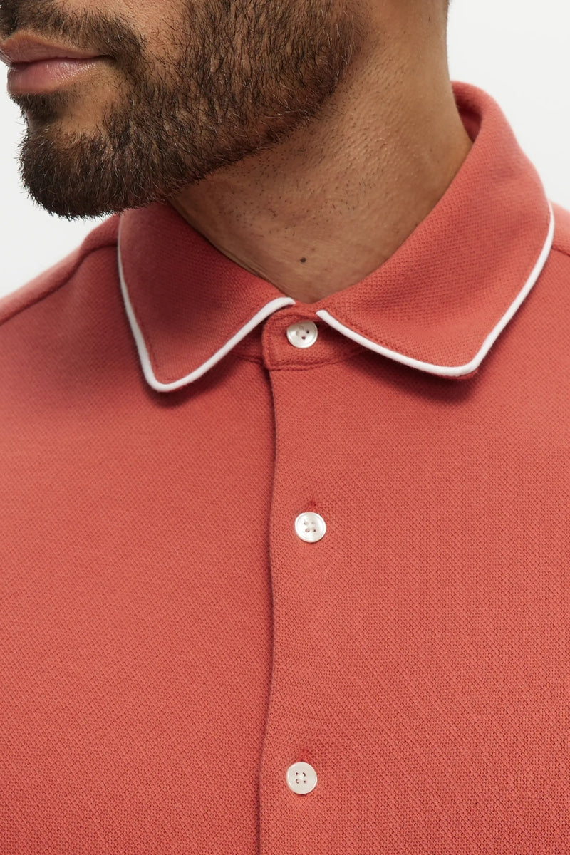 Faire,Julian & Mark, Julian & Mark Orange with White Contrast Tipped Pique Slim Shirt, Orange, Medium-40-TagMLarge-43-TagLExtra Large-46-TagXLExtra Extra Large-50-TagXXL