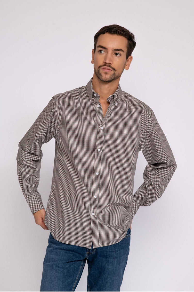 Faire,SMF, SMF Burgundy Checkered Long Sleeve Shirt, Red, Medium-43-TagM