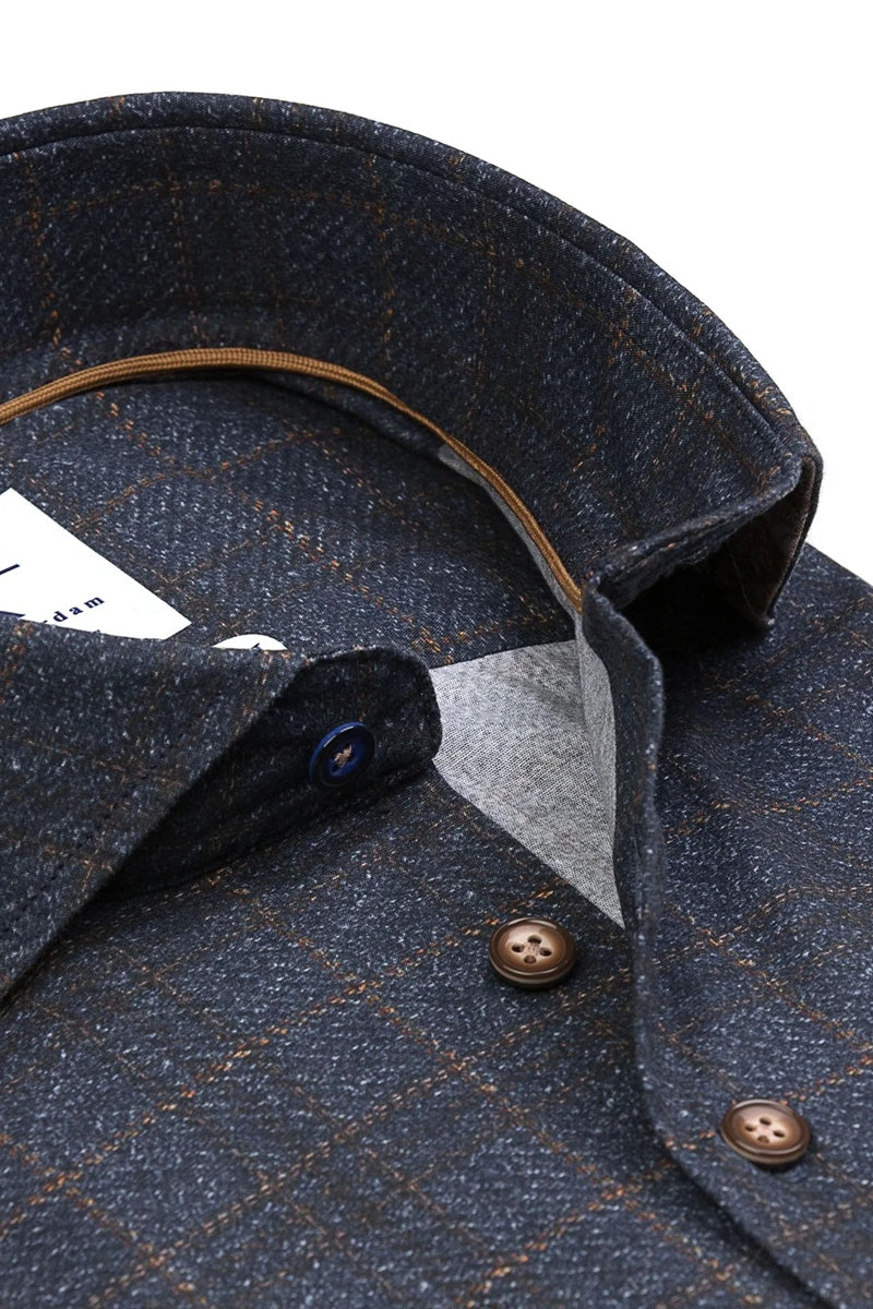 Direct From Brand,R2 Amsterdam, R2 Amsterdam Navy Check Print Stretch Shirt, Blue, Medium-42-Tag39