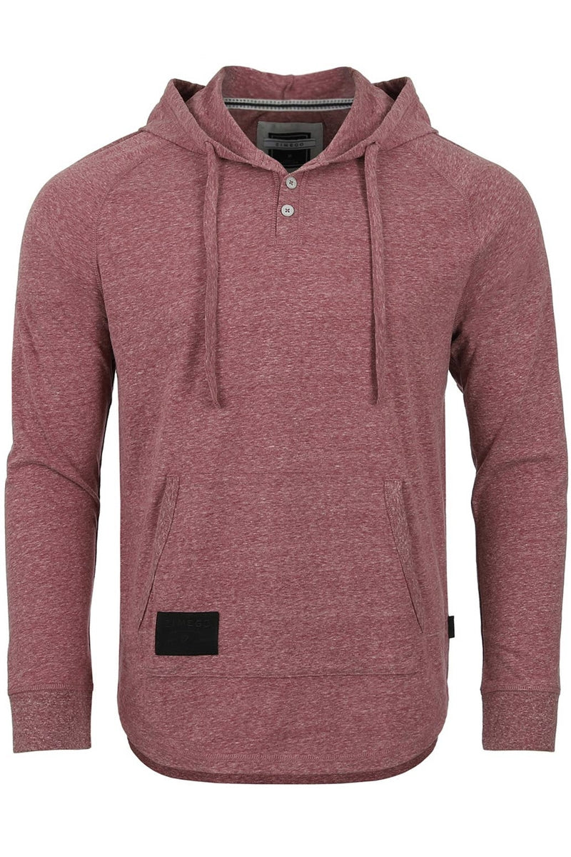 Faire,Zimego, Zimego Maroon Heathered Raglan Henley Hoodie, Red, Small-40-TagS