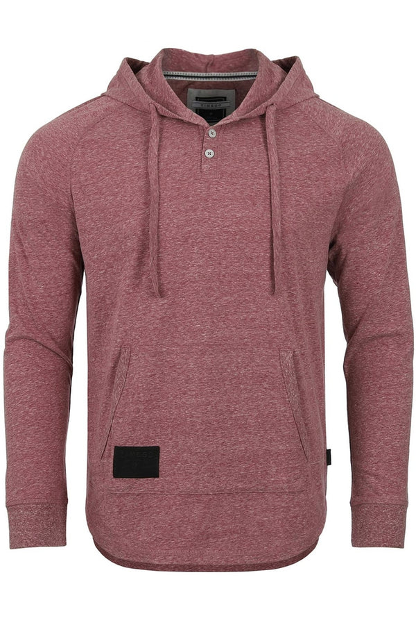 Zimego Maroon Heathered Raglan Long Sleeve Hooded Henley