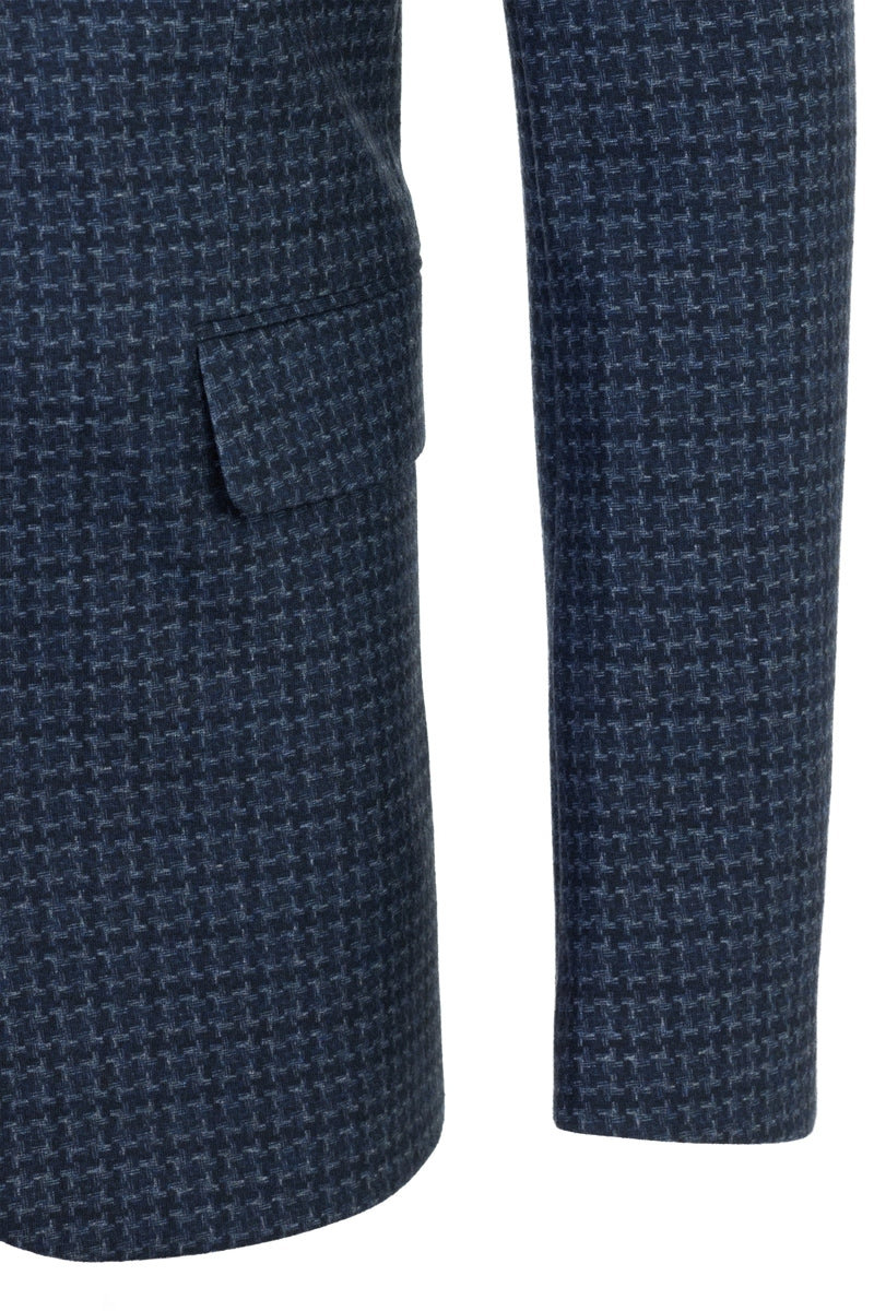Wholesale,Luchiano Visconti, Luchiano Visconti Indigo Wool-Touch Bi-Stretch Houndstooth Print Blazer, Blue, Large-42-Tag42Large-44-Tag44