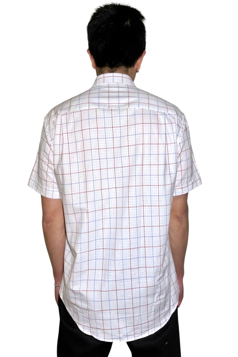 Wholesale,Jakamen, Jakamen White with Burgundy/Blue Windowpane Textured Shirt, White, Extra Large-48-TagXLExtra Extra Large-50-TagXXLMedium-44-TagMLarge-46-TagL