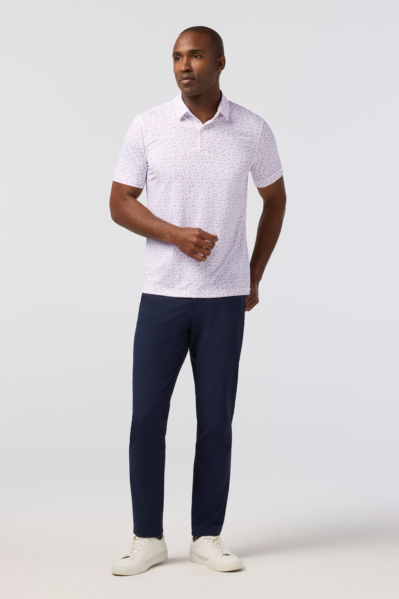 Wholesale,Mizzen + Main, Mizzen + Main White/Red Scattered Dash Knit Trim Fit Polo, White, Extra Extra Large-50-TagXXL