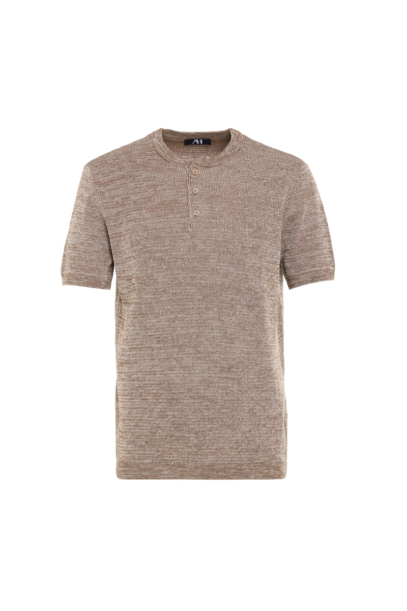 Wholesale,American Heritage, American Heritage Brown Melange 2 Tone Knit Henley, Brown, Medium-44-TagM