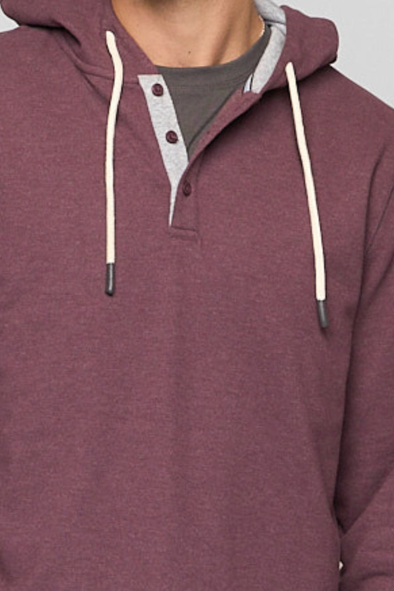 Wholesale,Fundamental Coast, Fundamental Coast Wine Soft Henley Hoodie, Purple, Large-48-TagL