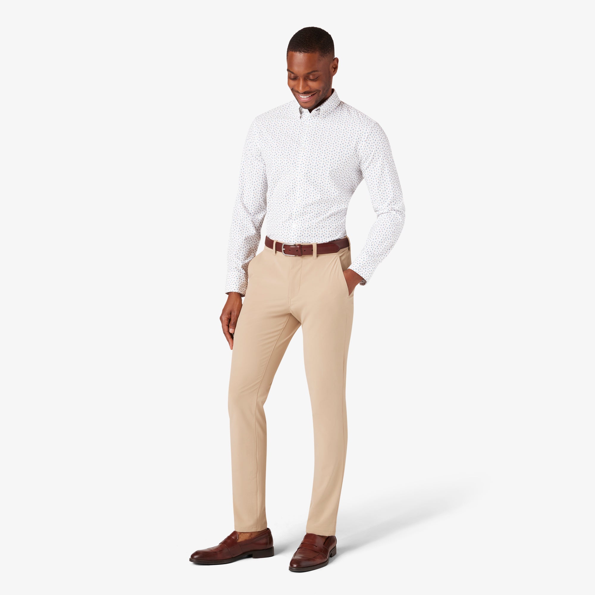 Wholesale,Mizzen + Main, Mizzen + Main White Tulip Print Trim Four-way Stretch Long Sleeve Leeward Dress Shirt, White, Medium-43-TagM