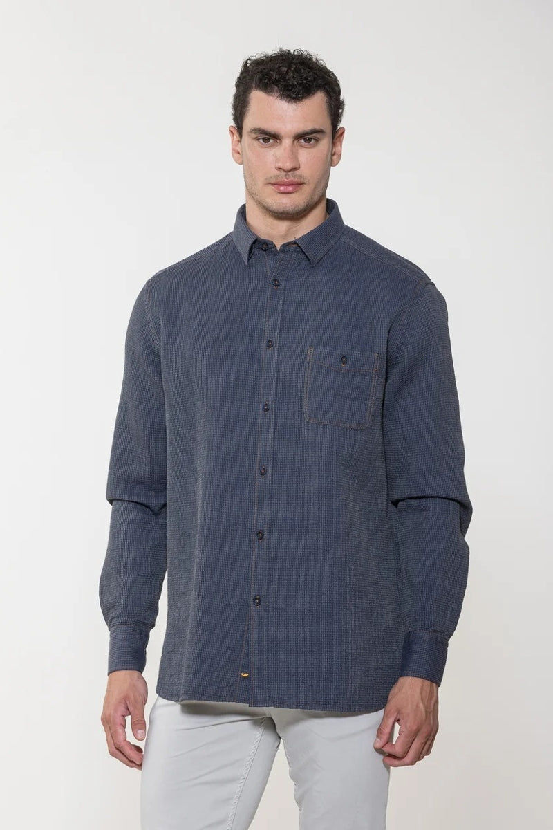Wholesale,American Heritage, American Heritage Navy Vintage Washed Waffle Shirt, Blue, Small-42-TagSMedium-45-TagMLarge-48-TagLExtra Large-51-TagXL
