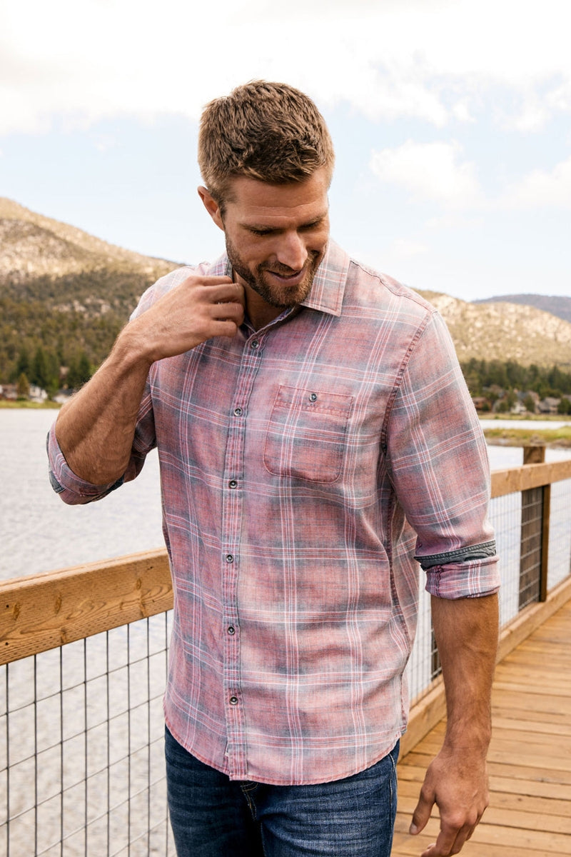 Wholesale,Flag & Anthem, Flag & Anthem Red/Grey Plaid Vintage Soft Shirt, Red, Large-47-TagL