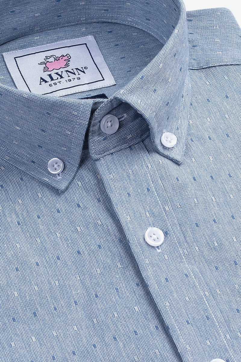 Faire,Alynn, Alynn Blue Geo Slim Fit Textured Dobby Shirt, Blue, Medium-42-TagM