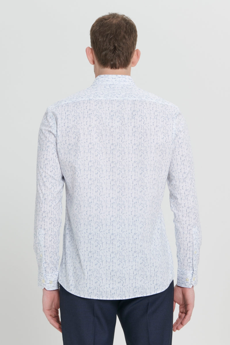 Wholesale,Altinyildiz Classics, Altinyildiz Classics White/Navy Printed Dobby Slim Fit Shirt, White, Small-38-TagS