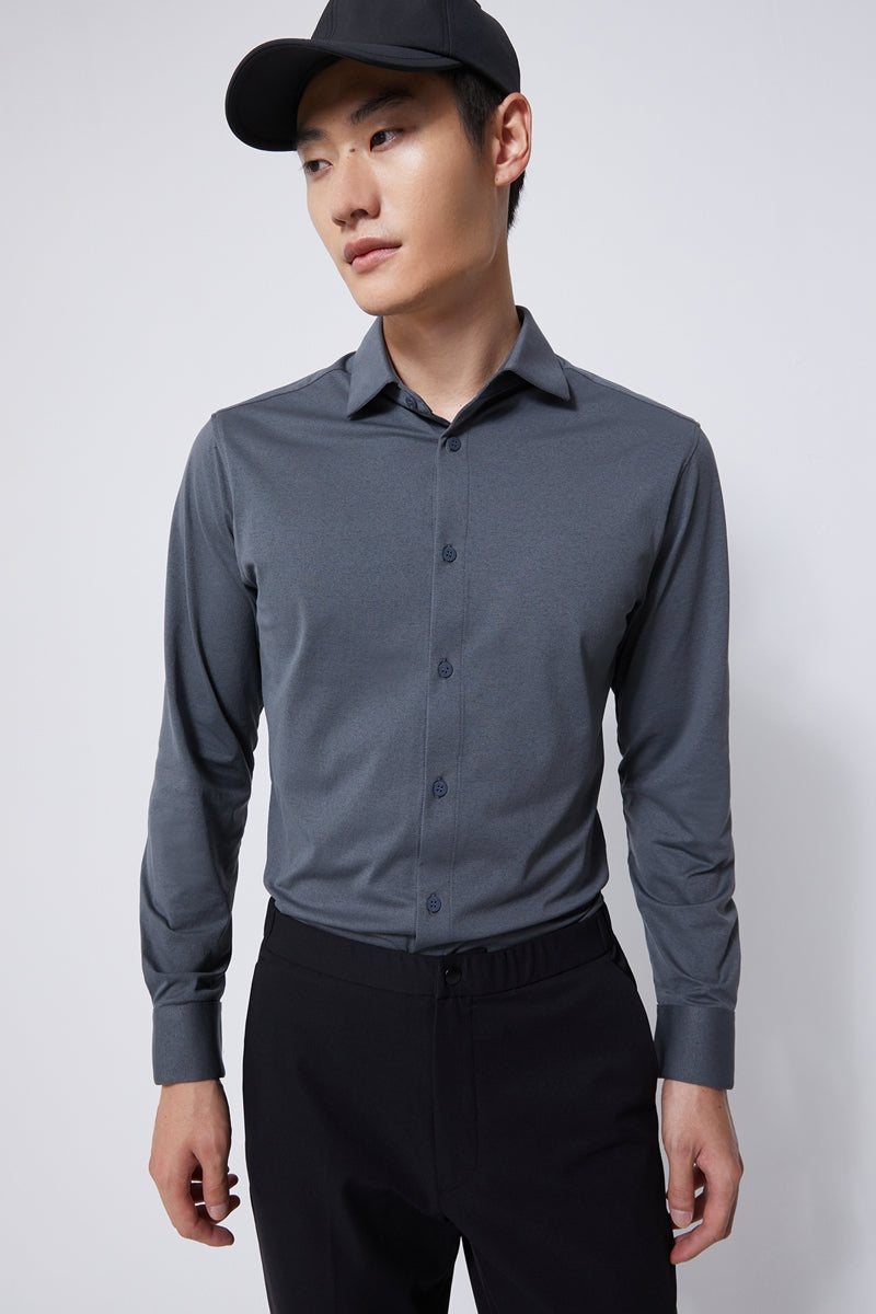 Direct From Brand,FYNE, FYNE Grey Antibacterial Stretch Long Sleeve Shirt, Grey, Medium-43-TagL