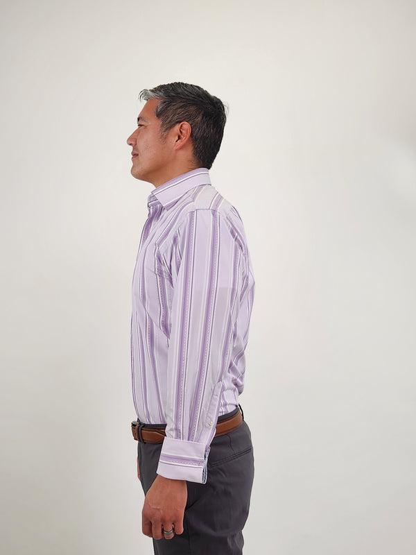 Ted Baker Purple Jacquard Striped Button Up Shirt With French Cuff