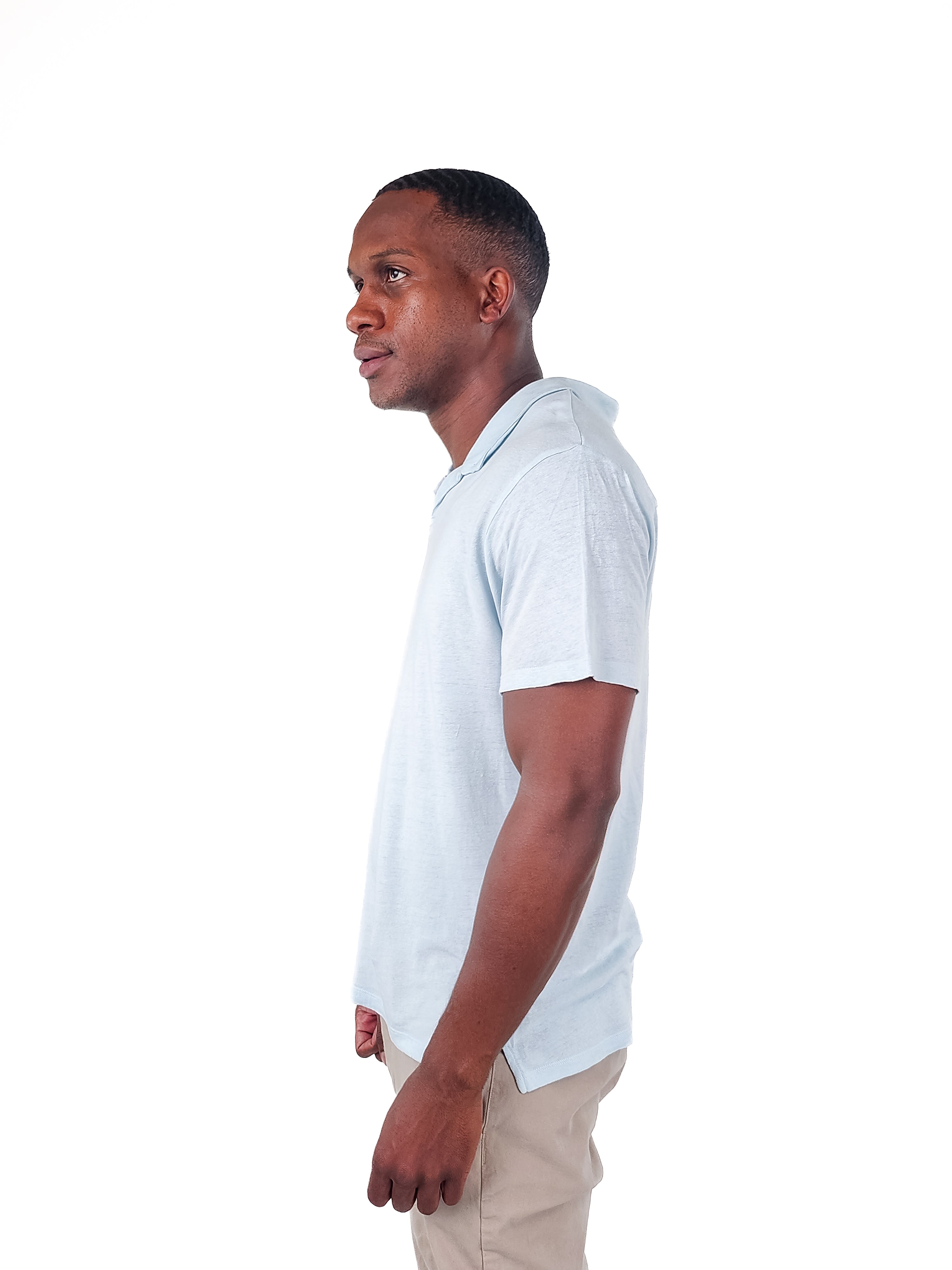 Wholesale,Onia, Onia Light Blue Linen Blend Buttonless Short Sleeve Polo, Blue, Large-42-TagL
