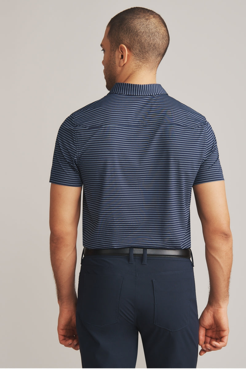 Wholesale,Rhone, Rhone Blue/Silver/Light Blue Double Stripe Slim Performance Polo, Blue, Small-39-TagS
