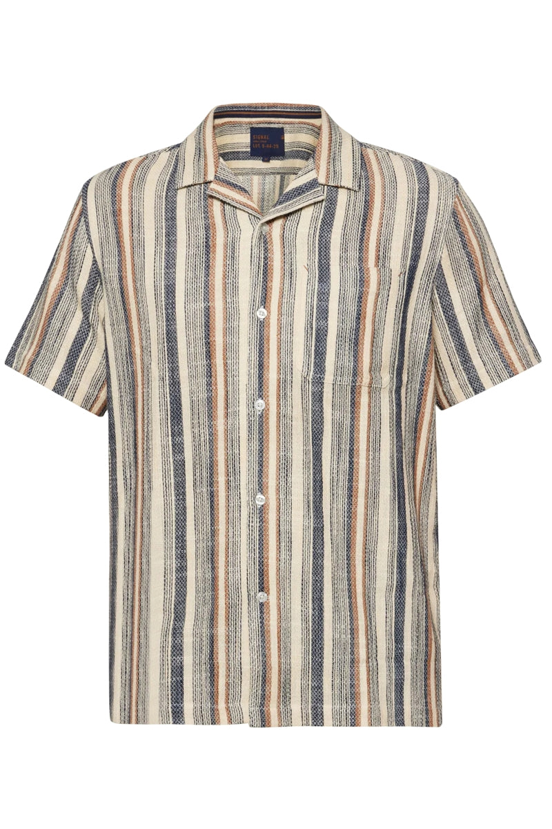 Wholesale,Signal Clothing, Signal Clothing Tan with Navy/Brown Striped Textured Shirt, Tan, Extra Large-46-TagXL