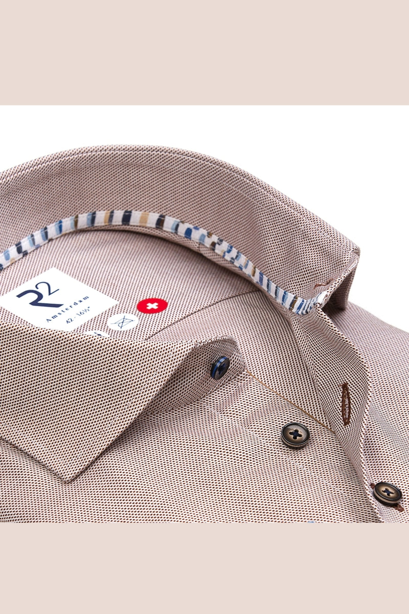 Direct From Brand,R2 Amsterdam, R2 Amsterdam Brown Non-iron Dobby Cotton Shirt, Brown, Medium-42-Tag39