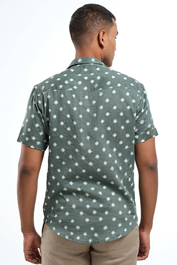 Faire,Pali, Pali Green Geo Cuban Collar Bandhani Shirt, Green, Small-40-TagM