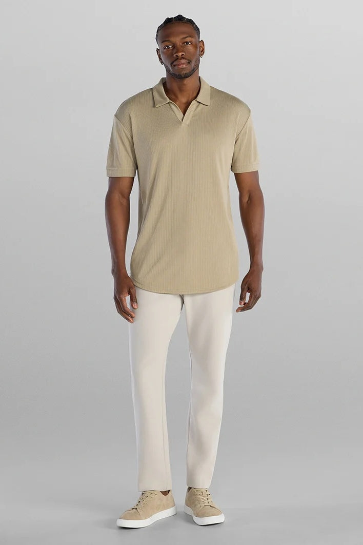Wholesale,BYLT, BYLT Khaki Ribbed Drop-cut Open V Polo, Tan, Small-40-TagSLarge-45-TagLExtra Large-48-TagXL