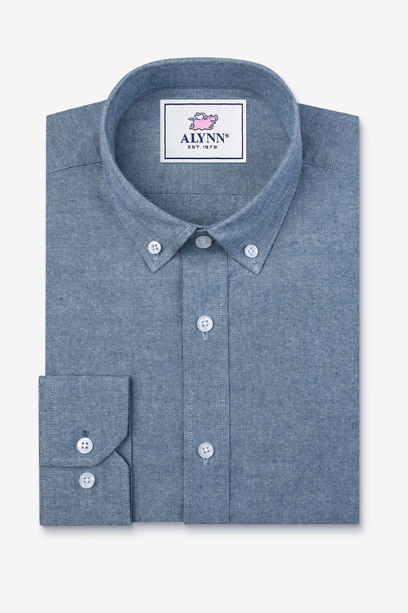 Faire,Alynn, Alynn Dark Blue Chambray Slightly Brushed Slim Fit Shirt, Blue, Extra Extra Large-51-TagXXLMedium-42-TagMLarge-45-TagLExtra Large-48-TagXL