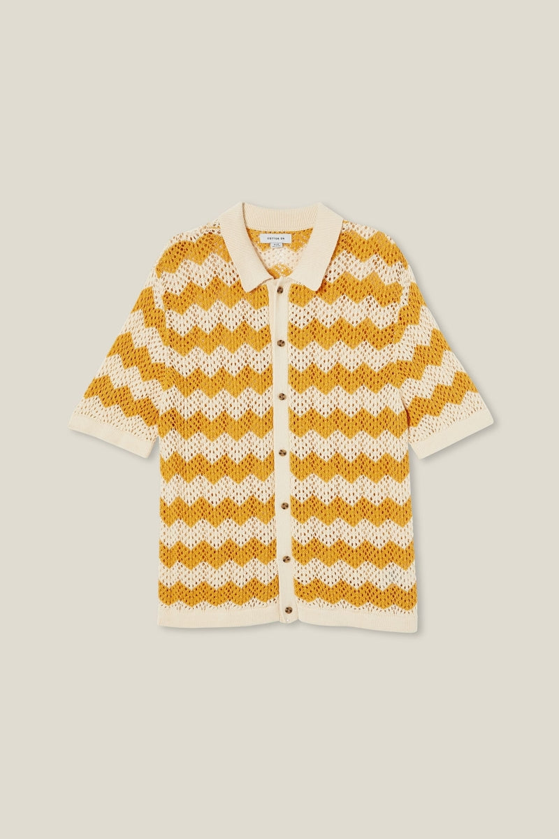 Cotton On Yellow/Cream Crochet Short Sleeve Shirt