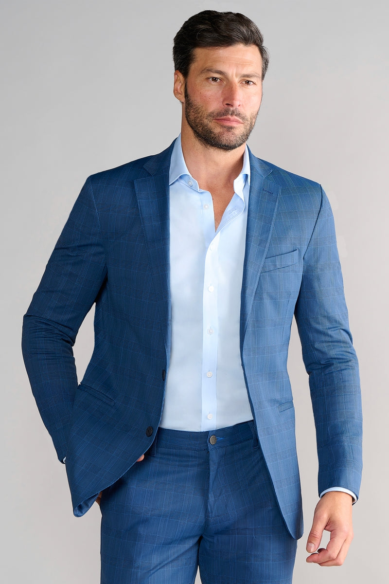 Wholesale,Twillory, Twillory Blue Japanese Stretch Plaid Performance Blazer, Blue, Medium-40-Tag40