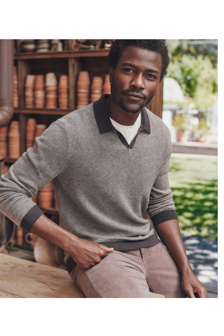 Wholesale,Marine Layer, Marine Layer Black/Grey Polo with Contrasting Collar and Cuffs, Black, Small-40-TagSMedium-42-TagMLarge-46-TagLExtra Large-48-TagXL