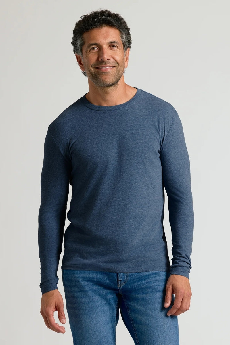 Faire,True Classic, True Classic Heather Navy Long Sleeve T-Shirt, Blue, Large-43-TagL