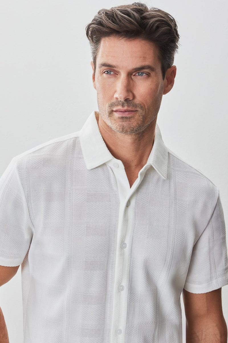 Wholesale,Robert Barakett, Robert Barakett White Textured Tonal Windowpane Knit Shirt, White, Medium-42-TagM
