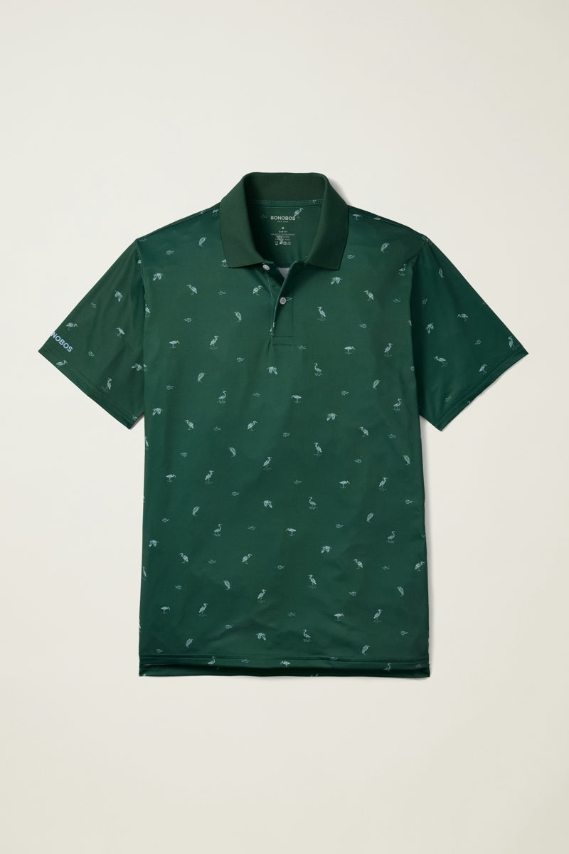 Wholesale,Bonobos, Bonobos Green Bird Print Performance UPF 50 Polo, Green, Small-44-TagSMedium-46-TagMLarge-48-TagLExtra Large-50-TagXLExtra Extra Large-54-TagXXL