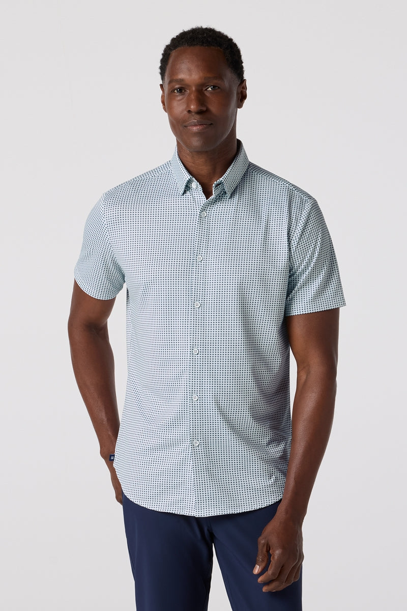 Wholesale,Mizzen + Main, Mizzen + Main Blue Geo Twill Print No-Tuck Classic Shirt, Blue, Large-49-TagL