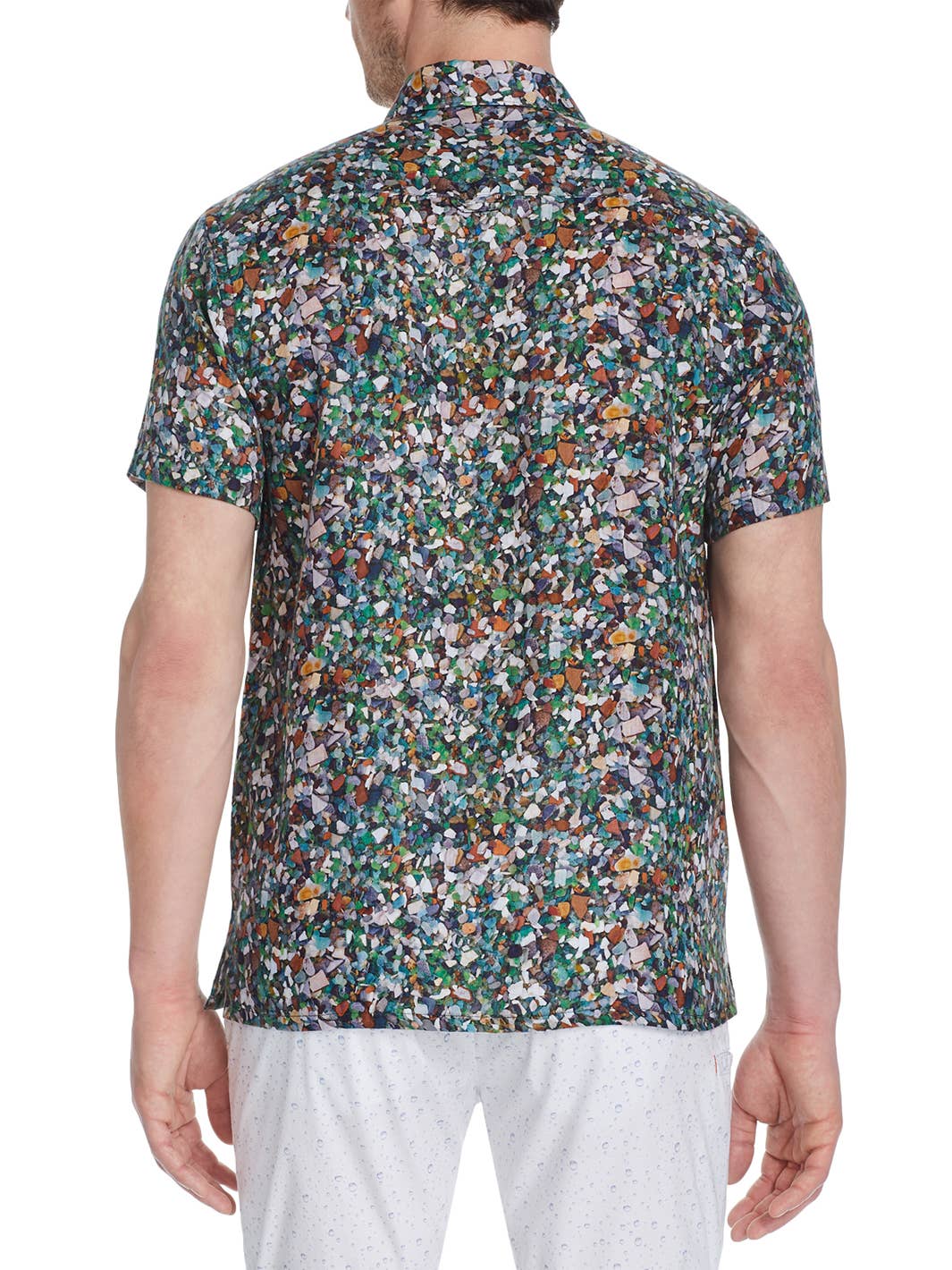 Faire,Brooklyn Brigade, Brooklyn Brigade Multi Sea Glass Print Short Sleeve Linen Shirt, Green, Medium-42-TagM