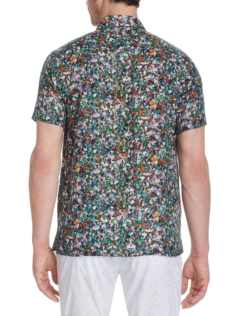 Brooklyn Brigade Multi Sea Glass Print Short Sleeve Linen Shirt