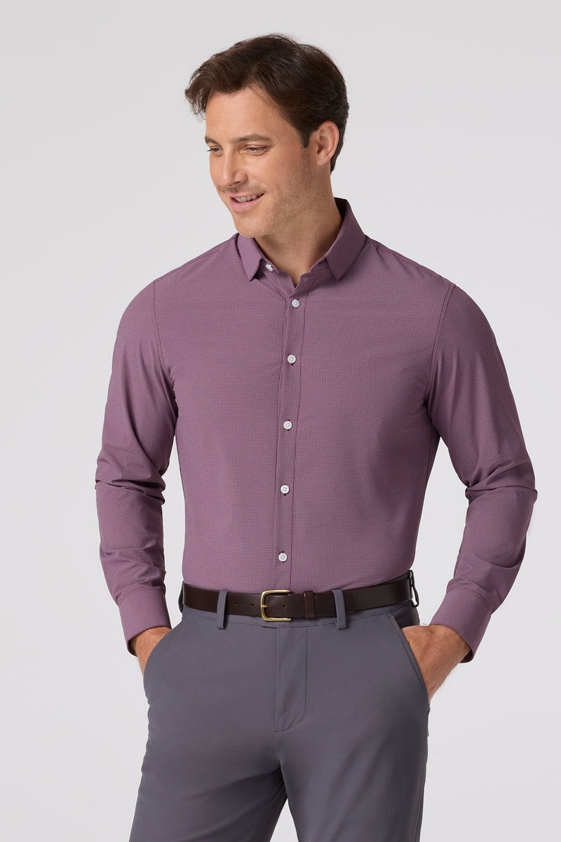 Wholesale,Mizzen + Main, Mizzen + Main Eggplant Plaid Trim Dress Shirt, Purple, Large-46-TagL