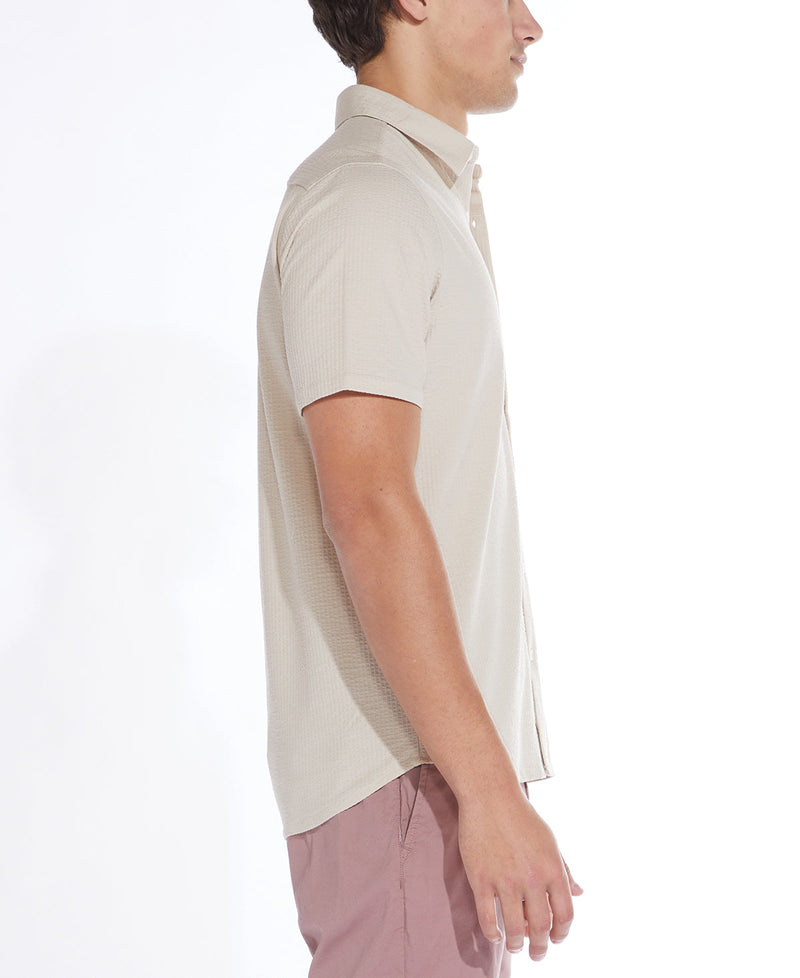 Civil Society Beige Knit Seersucker Short Sleeve Shirt