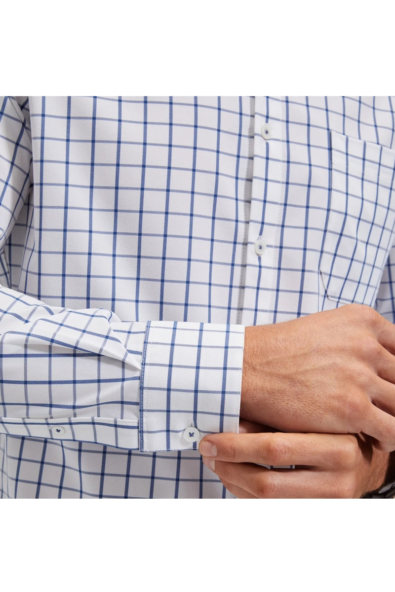 Wholesale,Mizzen + Main, Mizzen + Main White/Navy Windowpane No Tuck Trim Dress Shirt, White, Extra Large-48-TagXL
