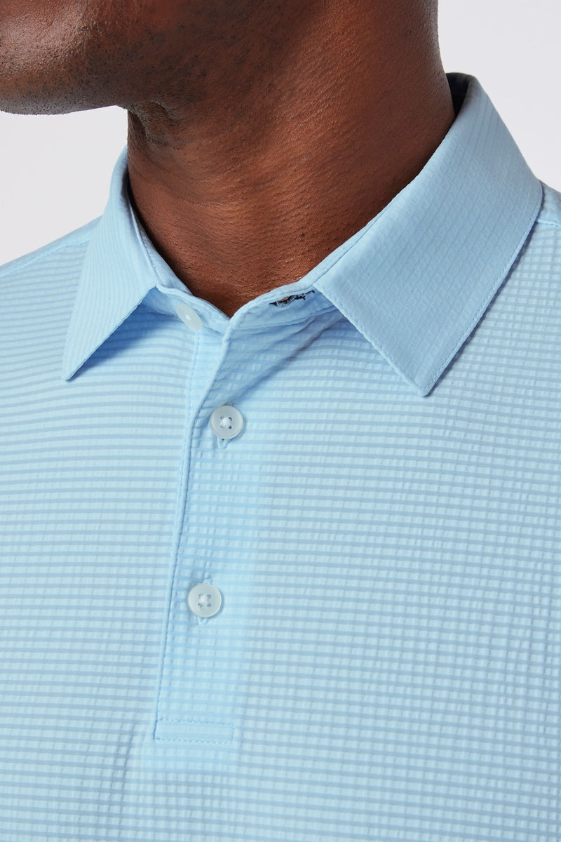 Wholesale,Mizzen + Main, Mizzen + Main Light Cyan Seersucker Textured Trim Fit Polo, Blue, Medium-42-TagM