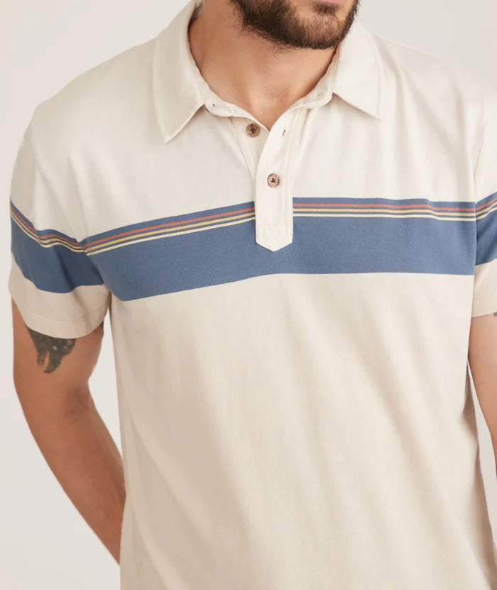 Wholesale,Marine Layer, Marine Layer Sand Colorblock Stripe Short Sleeve Polo, Cream, Extra Large-50-TagXL